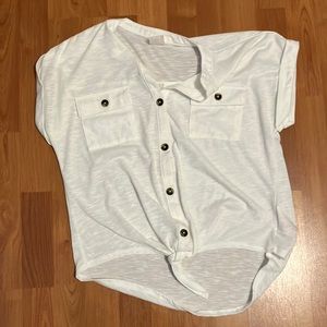 White button up tie shirt